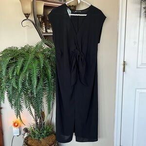 NWOT Zara Black Front Tie Knot Midi Dress V-Neck Front Slit Classic Sleeveless
